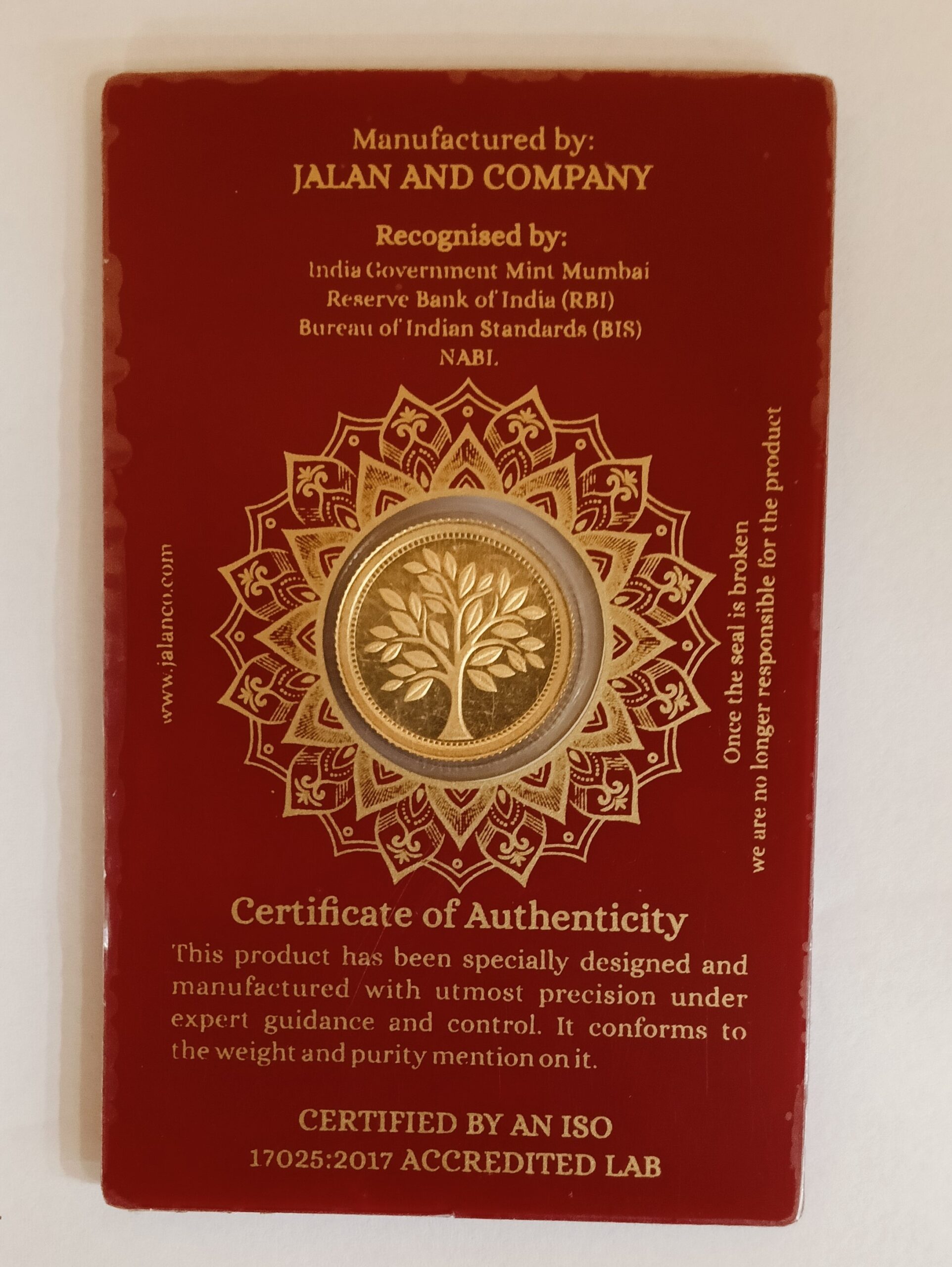 10GM TREE GOLD COIN, 999 FINE GOLD COIN, JALAAN'S 999 GOLD COIN